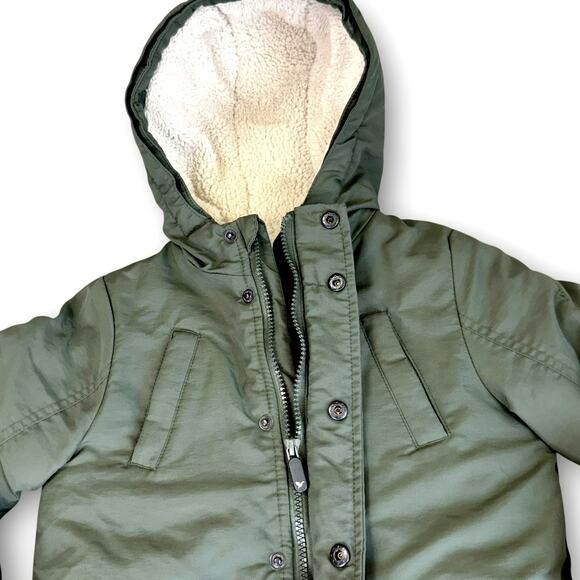 Swiss Alps Youth Boy Puffer Coat Jacket Winter Snow Fleece Hood Size 5/6 Green - Picture 3 of 11